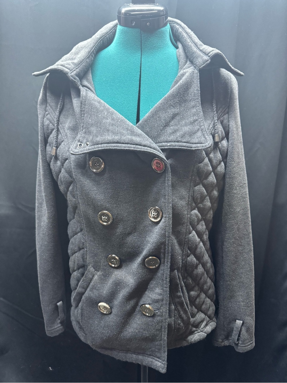 BONGO Quilted Double-Breasted Peacoat Jacket - Gray